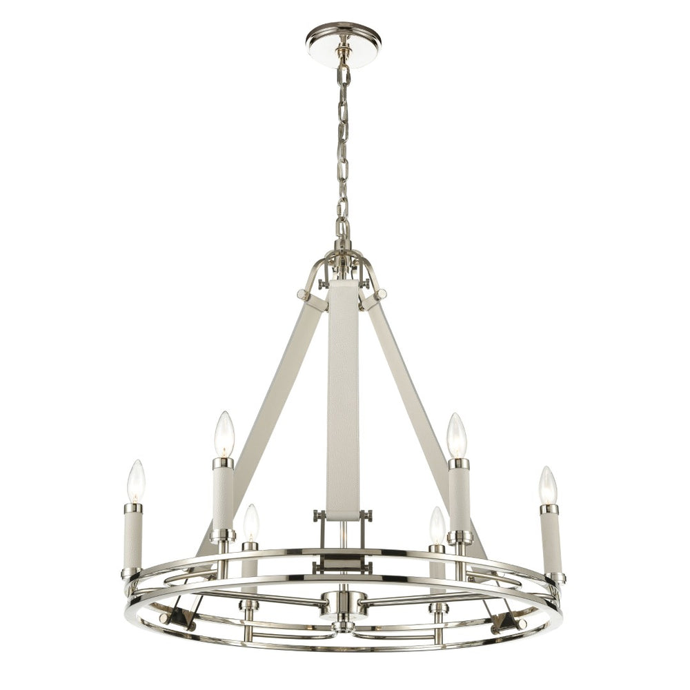 Atlas Bergamo 29'' Wide 6-Light Chandelier - Luxurious Polished Nickel with Leather Accents & Candle Holders CL11082-NK