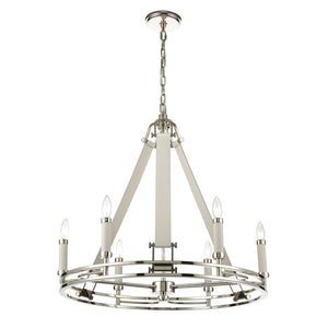 Atlas Bergamo 29'' Wide 6-Light Chandelier - Luxurious Polished Nickel with Leather Accents & Candle Holders CL11082-NK