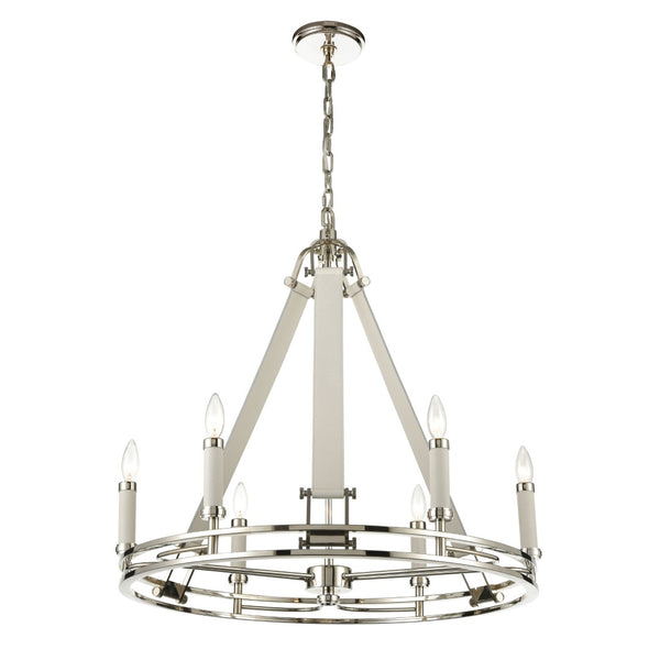 Atlas Bergamo 29'' Wide 6-Light Chandelier - Luxurious Polished Nickel with Leather Accents & Candle Holders CL11082-NK