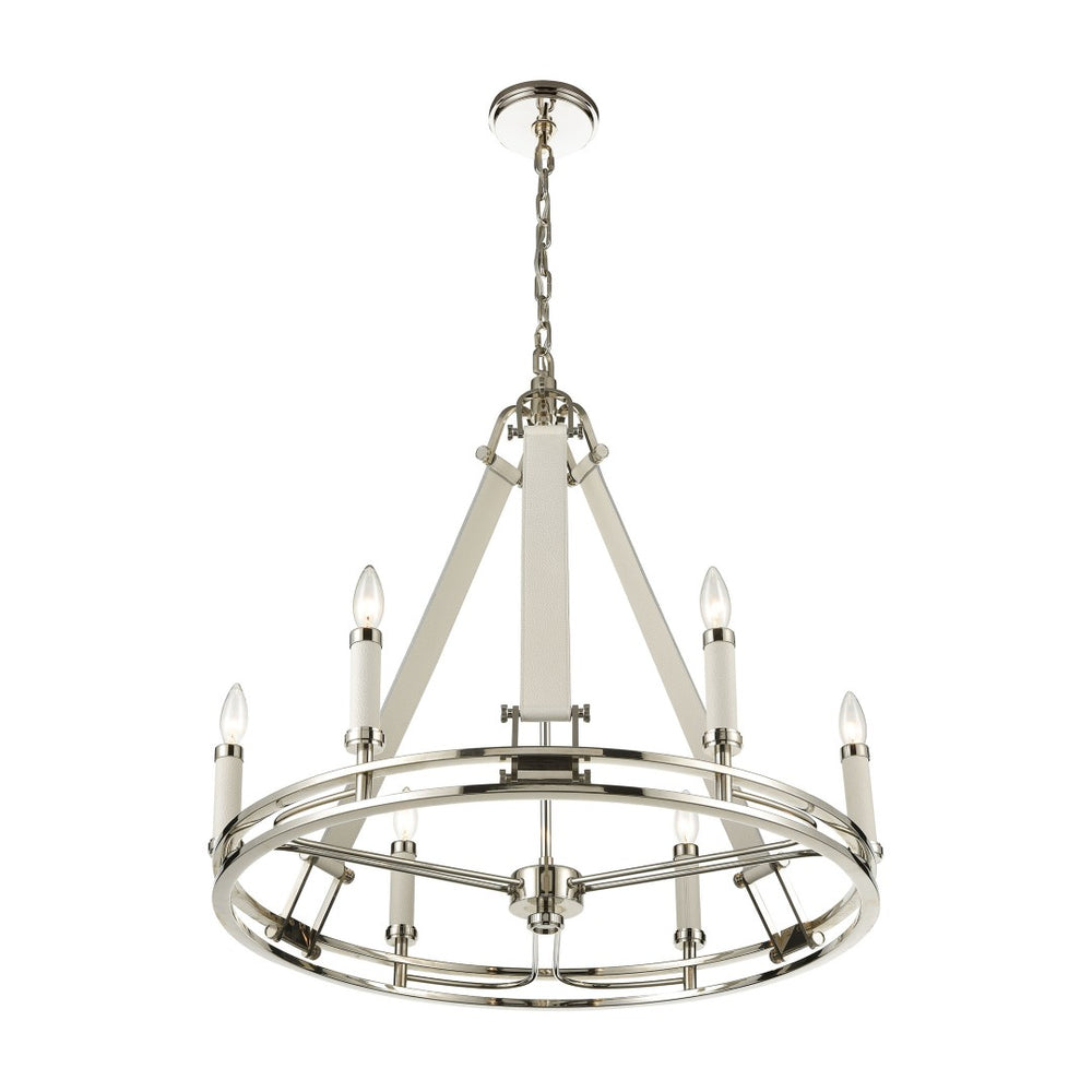 Atlas Bergamo 29'' Wide 6-Light Chandelier - Luxurious Polished Nickel with Leather Accents & Candle Holders CL11082-NK