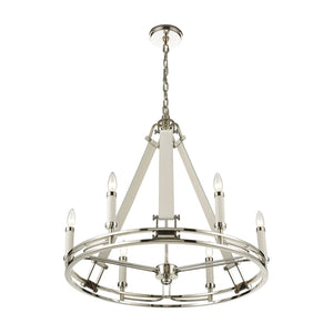 Atlas Bergamo 29'' Wide 6-Light Chandelier - Luxurious Polished Nickel with Leather Accents & Candle Holders CL11082-NK