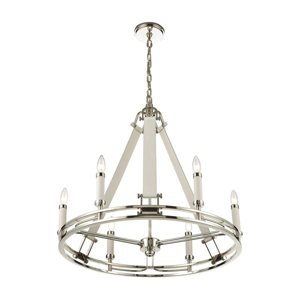 Atlas Bergamo 29'' Wide 6-Light Chandelier - Luxurious Polished Nickel with Leather Accents & Candle Holders CL11082-NK