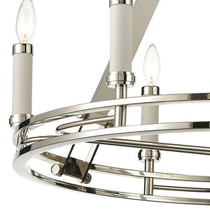 Atlas Bergamo 29'' Wide 6-Light Chandelier - Luxurious Polished Nickel with Leather Accents & Candle Holders CL11082-NK