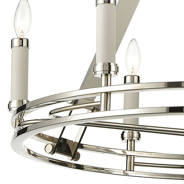 Atlas Bergamo 29'' Wide 6-Light Chandelier - Luxurious Polished Nickel with Leather Accents & Candle Holders CL11082-NK