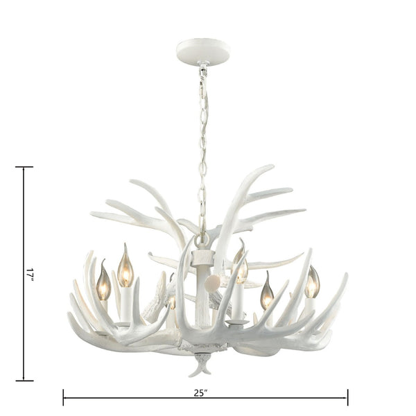 Atlas Big Sky Nature-Inspired 6-Light Chandelier - Rustic Elegance for Modern Home Spaces and Décor White 25'' CL11083-WH