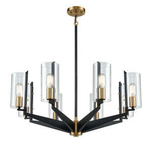 Atlas Blakeslee 33'' Wide 8-Light Chandelier – Modern Matte Black Fixture with Glass Cylinders & Brass Accents CL11084-BK