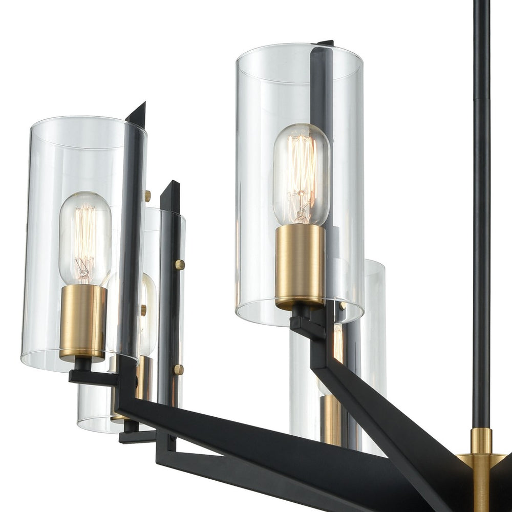 Atlas Blakeslee 33'' Wide 8-Light Chandelier – Modern Matte Black Fixture with Glass Cylinders & Brass Accents CL11084-BK