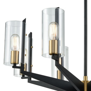 Atlas Blakeslee 33'' Wide 8-Light Chandelier – Modern Matte Black Fixture with Glass Cylinders & Brass Accents CL11084-BK