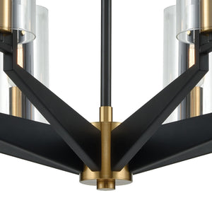 Atlas Blakeslee 33'' Wide 8-Light Chandelier – Modern Matte Black Fixture with Glass Cylinders & Brass Accents CL11084-BK