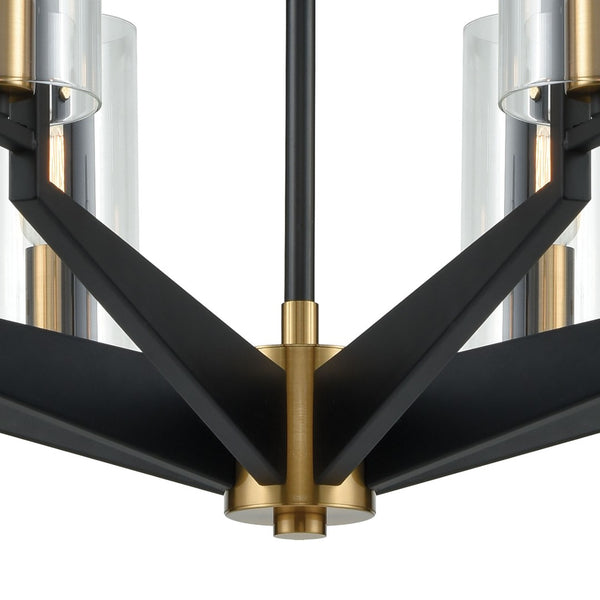 Atlas Blakeslee 33'' Wide 8-Light Chandelier – Modern Matte Black Fixture with Glass Cylinders & Brass Accents CL11084-BK