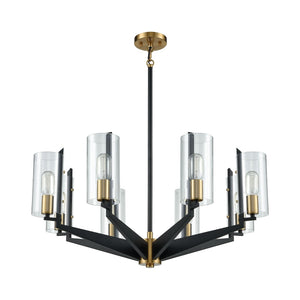 Atlas Blakeslee 33'' Wide 8-Light Chandelier – Modern Matte Black Fixture with Glass Cylinders & Brass Accents CL11084-BK