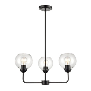 Atlas Boman Modern 3-Light Chandelier - Midcentury-Inspired Design with Clear Glass Globes for Elegance Matte Black 23'' CL11085-BK