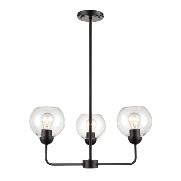 Atlas Boman Modern 3-Light Chandelier - Midcentury-Inspired Design with Clear Glass Globes for Elegance Matte Black 23'' CL11085-BK