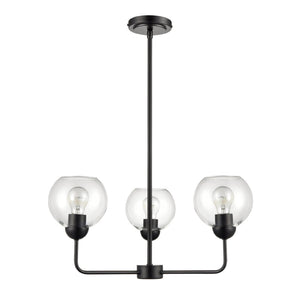 Atlas Boman Modern 3-Light Chandelier - Midcentury-Inspired Design with Clear Glass Globes for Elegance Matte Black 23'' CL11085-BK