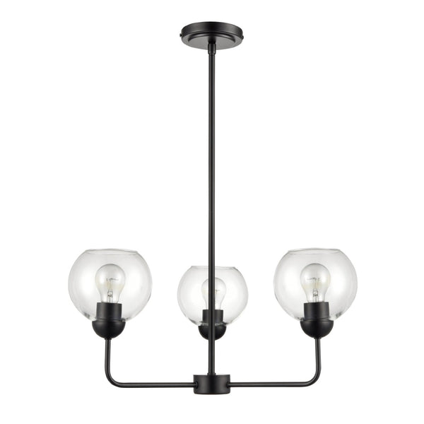 Atlas Boman Modern 3-Light Chandelier - Midcentury-Inspired Design with Clear Glass Globes for Elegance Matte Black 23'' CL11085-BK