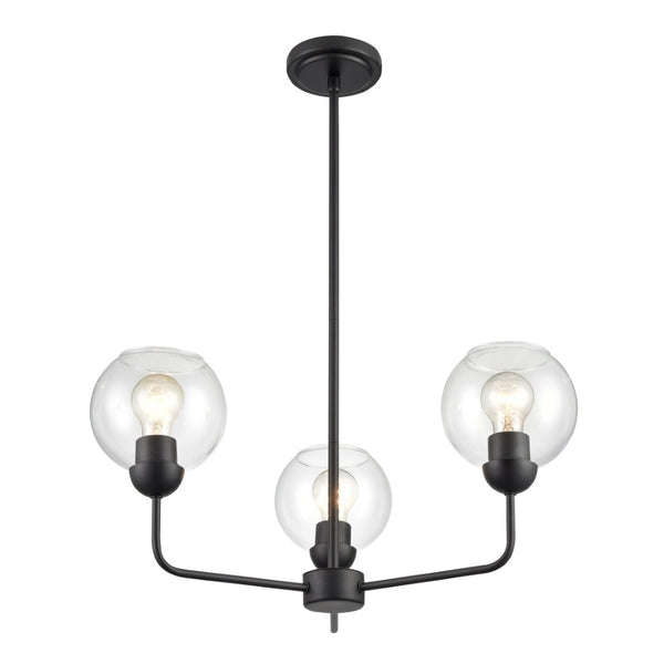 Atlas Boman Modern 3-Light Chandelier - Midcentury-Inspired Design with Clear Glass Globes for Elegance Matte Black 23'' CL11085-BK