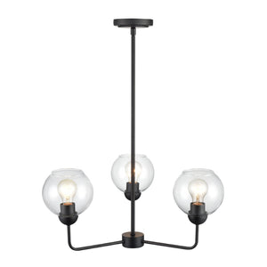 Atlas Boman Modern 3-Light Chandelier - Midcentury-Inspired Design with Clear Glass Globes for Elegance Matte Black 23'' CL11085-BK