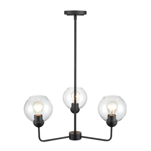 Atlas Boman Modern 3-Light Chandelier - Midcentury-Inspired Design with Clear Glass Globes for Elegance Matte Black 23'' CL11085-BK
