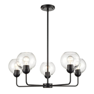 Atlas Boman Modern 3-Light Chandelier - Midcentury-Inspired Design with Clear Glass Globes for Elegance Matte Black 28'' CL11086-BK