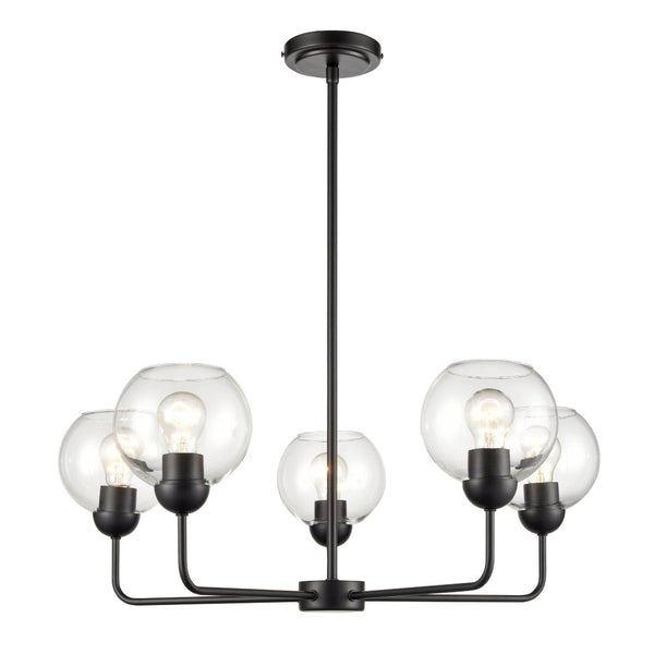 Atlas Boman Modern 3-Light Chandelier - Midcentury-Inspired Design with Clear Glass Globes for Elegance Matte Black 28'' CL11086-BK