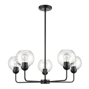 Atlas Boman Modern 3-Light Chandelier - Midcentury-Inspired Design with Clear Glass Globes for Elegance Matte Black 28'' CL11086-BK