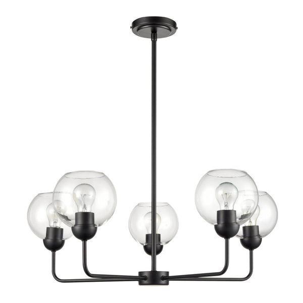 Atlas Boman Modern 3-Light Chandelier - Midcentury-Inspired Design with Clear Glass Globes for Elegance Matte Black 28'' CL11086-BK