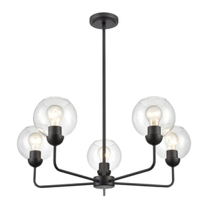 Atlas Boman Modern 3-Light Chandelier - Midcentury-Inspired Design with Clear Glass Globes for Elegance Matte Black 28'' CL11086-BK
