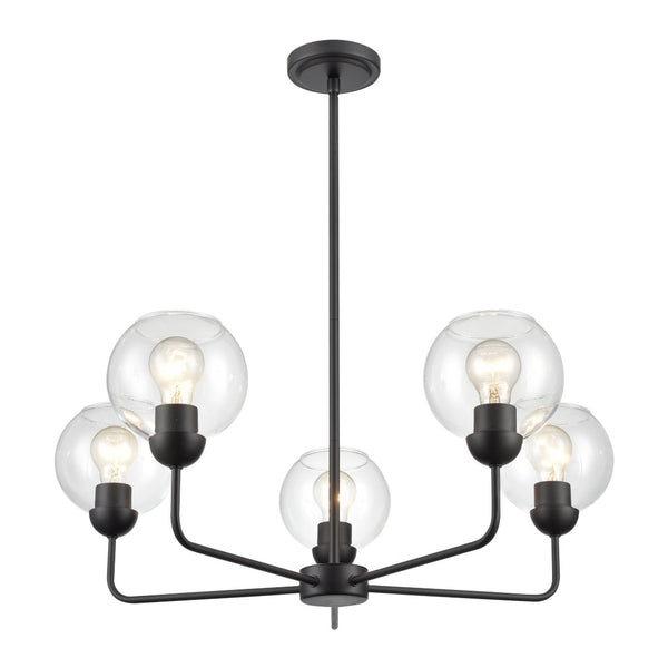 Atlas Boman Modern 3-Light Chandelier - Midcentury-Inspired Design with Clear Glass Globes for Elegance Matte Black 28'' CL11086-BK