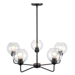 Atlas Boman Modern 3-Light Chandelier - Midcentury-Inspired Design with Clear Glass Globes for Elegance Matte Black 28'' CL11086-BK