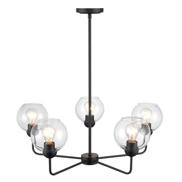 Atlas Boman Modern 3-Light Chandelier - Midcentury-Inspired Design with Clear Glass Globes for Elegance Matte Black 28'' CL11086-BK