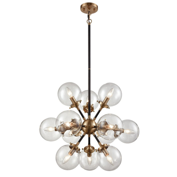 Atlas Boudreaux 12-Light Chandelier - Midcentury Modern Design with Radiant Glass Globes for Any Space Matte Black with Antique Gold 25'' CL11087-GD