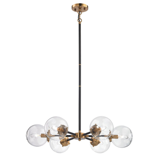 Atlas Boudreaux 12-Light Chandelier - Midcentury Modern Design with Radiant Glass Globes for Any Space Matte Black with Antique Gold 28'' CL11088-GD
