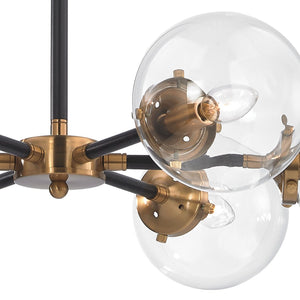 Atlas Boudreaux 12-Light Chandelier - Midcentury Modern Design with Radiant Glass Globes for Any Space Matte Black with Antique Gold 28'' CL11088-GD