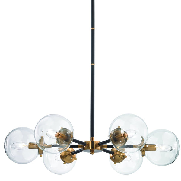 Atlas Boudreaux 12-Light Chandelier - Midcentury Modern Design with Radiant Glass Globes for Any Space Matte Black with Antique Gold 28'' CL11088-GD