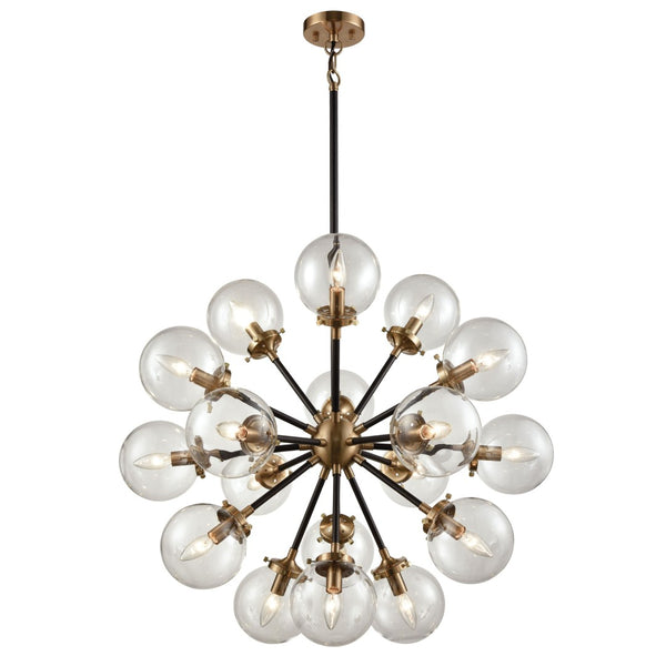Atlas Boudreaux 12-Light Chandelier - Midcentury Modern Design with Radiant Glass Globes for Any Space Matte Black with Antique Gold 32'' CL11089-GD