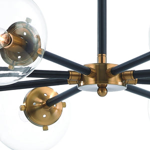 Atlas Boudreaux 12-Light Chandelier - Midcentury Modern Design with Radiant Glass Globes for Any Space Matte Black with Antique Gold 36'' CL11090-GD