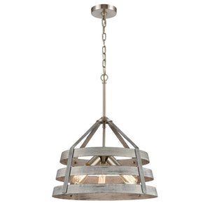 Atlas Brigantine 3-Light Chandelier - Coastal-Modern Drum Design with Open Metal Slats for Bright Spaces Weathered Driftwood CL11093-GY