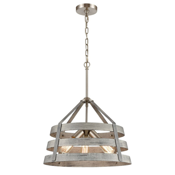 Atlas Brigantine 3-Light Chandelier - Coastal-Modern Drum Design with Open Metal Slats for Bright Spaces Weathered Driftwood CL11093-GY