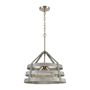 Atlas Brigantine 3-Light Chandelier - Coastal-Modern Drum Design with Open Metal Slats for Bright Spaces Weathered Driftwood CL11093-GY