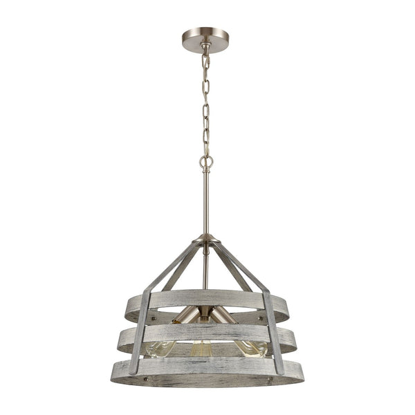 Atlas Brigantine 3-Light Chandelier - Coastal-Modern Drum Design with Open Metal Slats for Bright Spaces Weathered Driftwood CL11093-GY