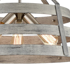 Atlas Brigantine 3-Light Chandelier - Coastal-Modern Drum Design with Open Metal Slats for Bright Spaces Weathered Driftwood CL11093-GY