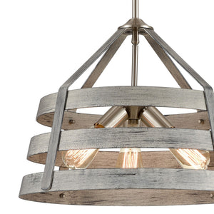Atlas Brigantine 3-Light Chandelier - Coastal-Modern Drum Design with Open Metal Slats for Bright Spaces Weathered Driftwood CL11093-GY