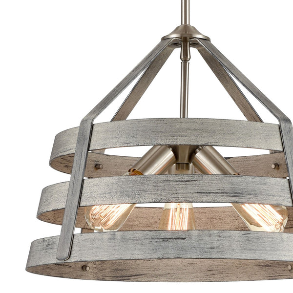 Atlas Brigantine 3-Light Chandelier - Coastal-Modern Drum Design with Open Metal Slats for Bright Spaces Weathered Driftwood CL11093-GY