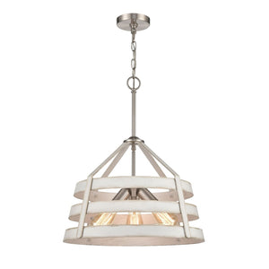 Atlas Brigantine 3-Light Chandelier - Coastal-Modern Drum Design with Open Metal Slats for Bright Spaces Satin Nickel 18'' CL11093-WH