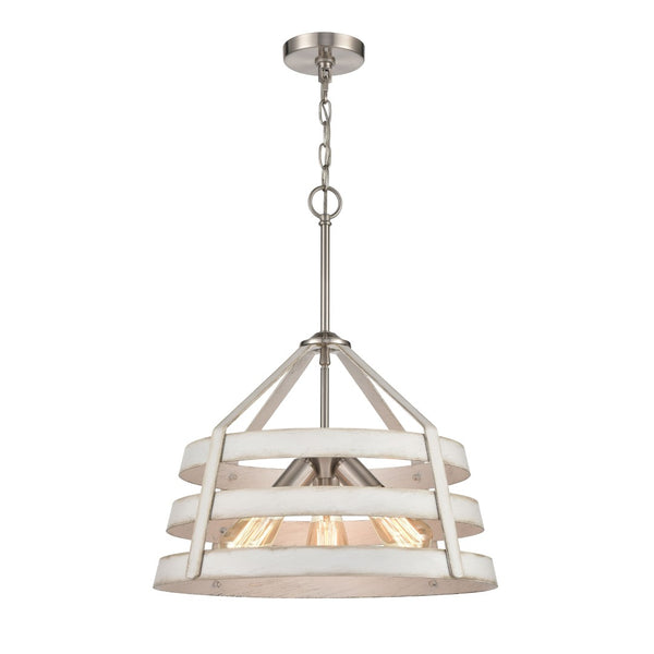 Atlas Brigantine 3-Light Chandelier - Coastal-Modern Drum Design with Open Metal Slats for Bright Spaces Satin Nickel 18'' CL11093-WH