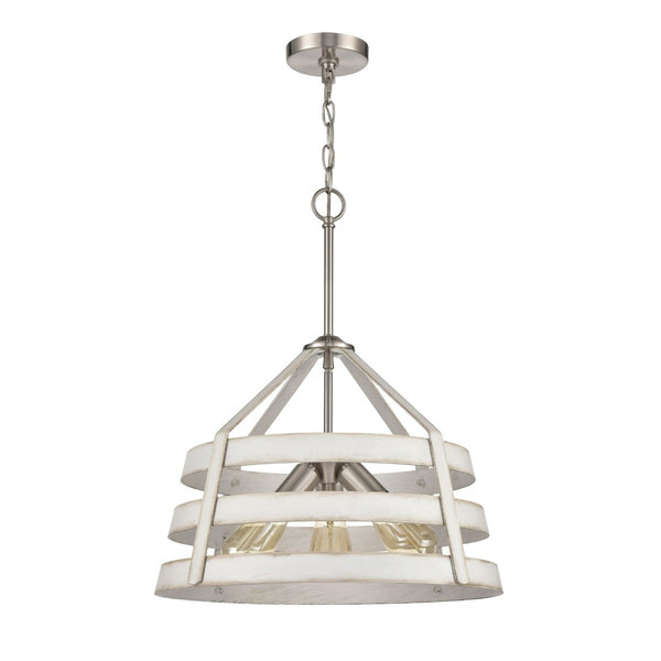 Atlas Brigantine 3-Light Chandelier - Coastal-Modern Drum Design with Open Metal Slats for Bright Spaces Satin Nickel 18'' CL11093-WH