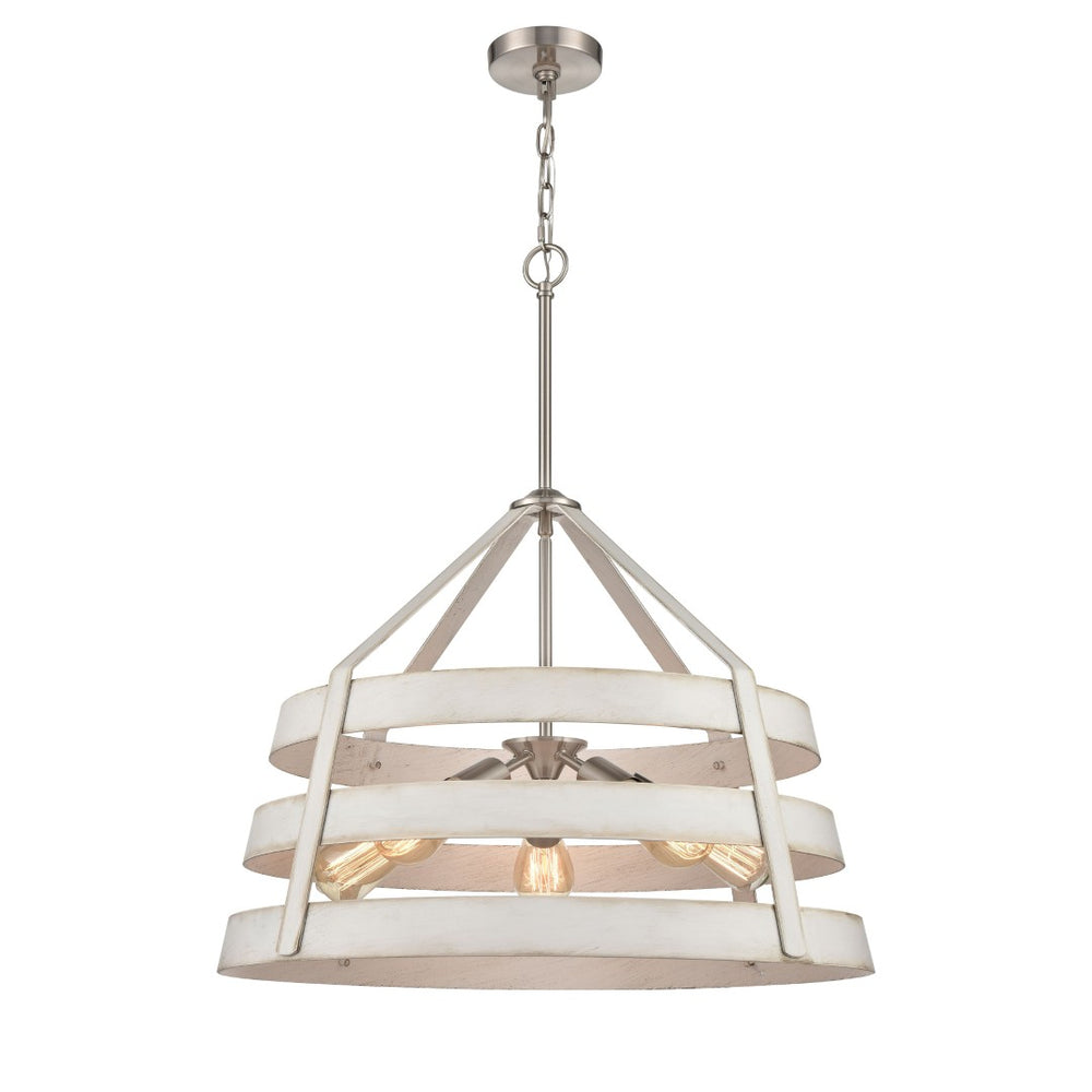 Atlas Brigantine 3-Light Chandelier - Coastal-Modern Drum Design with Open Metal Slats for Bright Spaces Satin Nickel 24'' CL11094-WH