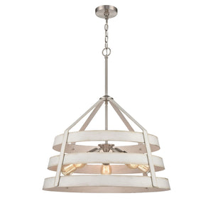 Atlas Brigantine 3-Light Chandelier - Coastal-Modern Drum Design with Open Metal Slats for Bright Spaces Satin Nickel 24'' CL11094-WH