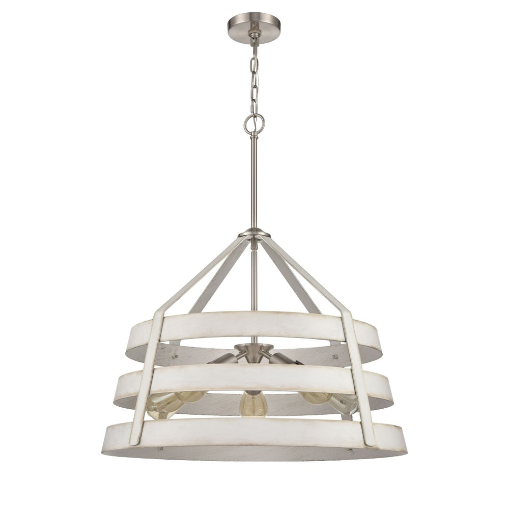 Atlas Brigantine 3-Light Chandelier - Coastal-Modern Drum Design with Open Metal Slats for Bright Spaces Satin Nickel 24'' CL11094-WH