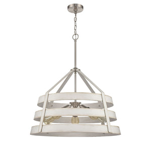 Atlas Brigantine 3-Light Chandelier - Coastal-Modern Drum Design with Open Metal Slats for Bright Spaces Satin Nickel 24'' CL11094-WH